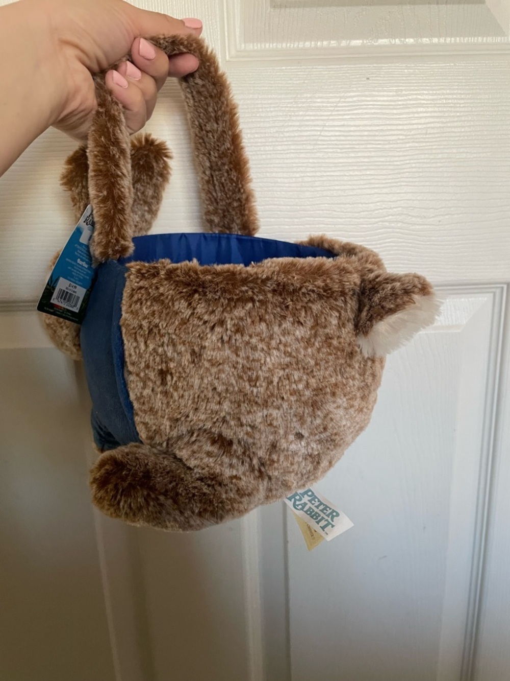 Peter Rabbit Plush Bunny Tote Bag in Brown and Blue - Picture 2 of 8
